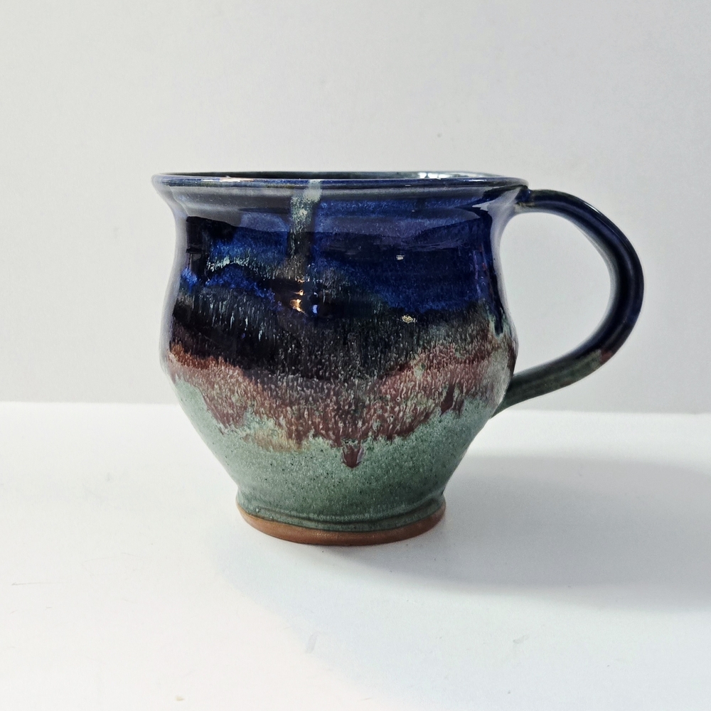 Large Handcrafted Studio Ceramic Mug Signed - Blue and Green